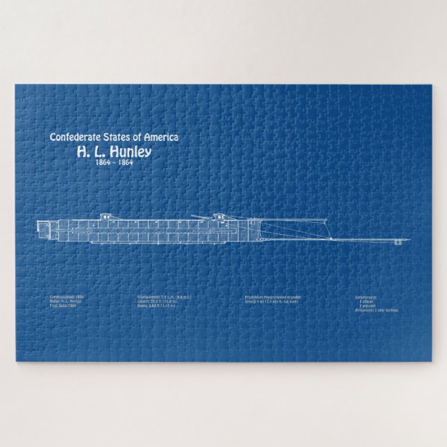 H. L. Hunley - Ship Blueprint Plans ABD Jigsaw Puzzle (Horizontal)