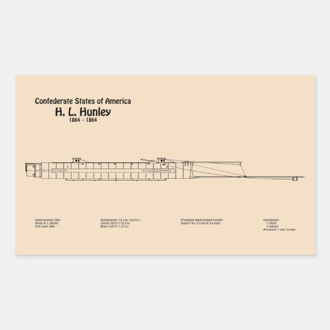 H. L. Hunley - Ship Blueprint Plans SD Sticker (Front)