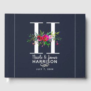 H Letter Initial Monogram Floral Name Wedding Guest Book