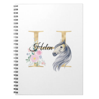 H letter personalized name monogram with horse notebook