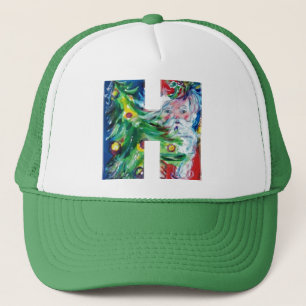 H LETTER / SANTA WITH CHRISTMAS TREE MONOGRAM TRUCKER HAT