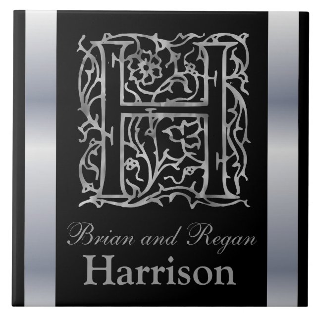 H Monogram and Name "Besque on Black" Ceramic Tile (Front)