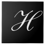 H Monogram Initial White on Black Tile<br><div class="desc">Classic White Letter Monogram on Black Background, H.</div>