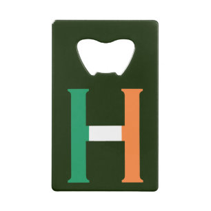 H Monogram overlaid on Irish Flag bocnt Credit Card Bottle Opener