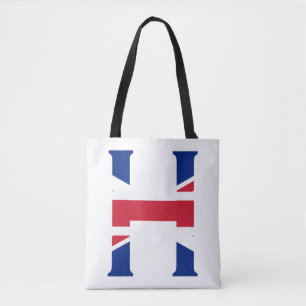 H Monogram overlaid on Union Jack Flag stcnt Tote Bag