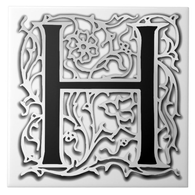 H Monogram "Silver Besque" Ceramic Tile (Front)