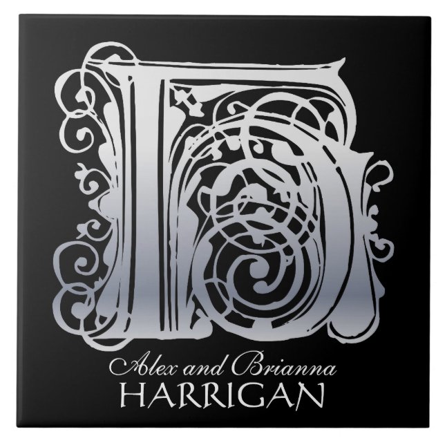 H Monogram "Silver Lace on Black" with Names Tile (Front)
