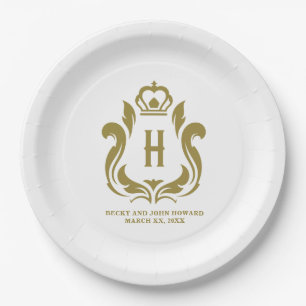 H Monogrammed Gold Crest Paper Plate
