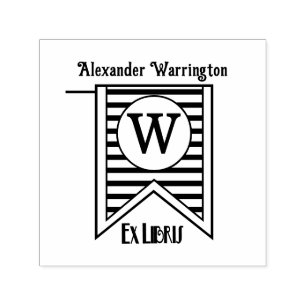 H Stripes Initial Banner Monogram Ex Libris Book Self-inking Stamp