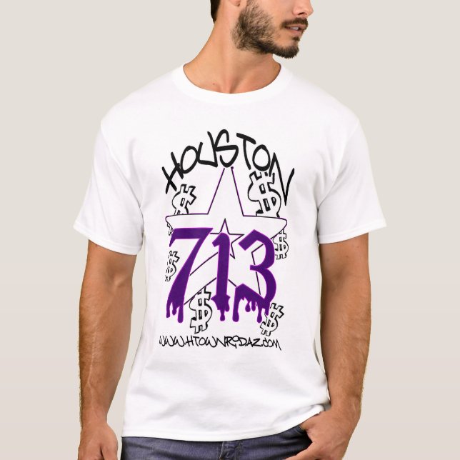 H TOWN RIDAZ CLOTHING - HOUSTON 713 PURP T-Shirt (Front)