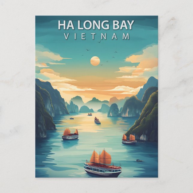 Ha Long Bay Vietnam Boats Vintage Postcard (Front)