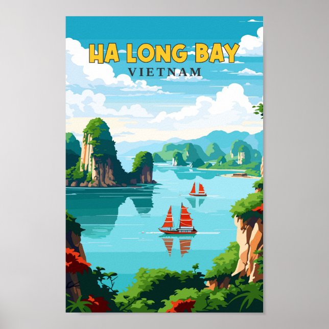 Ha Long Bay Vietnam Travel Art Vintage Poster (Front)