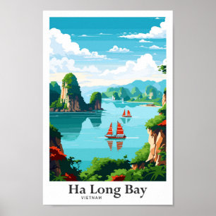 Ha Long Bay Vietnam Travel Vintage Illustration Poster
