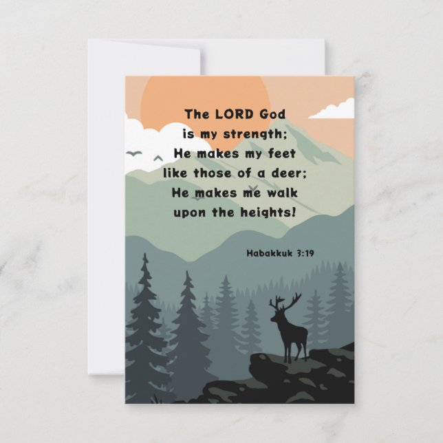 Habakkuk 3:19 Bible Verse Deer Mountains Carte Pla (Devant)