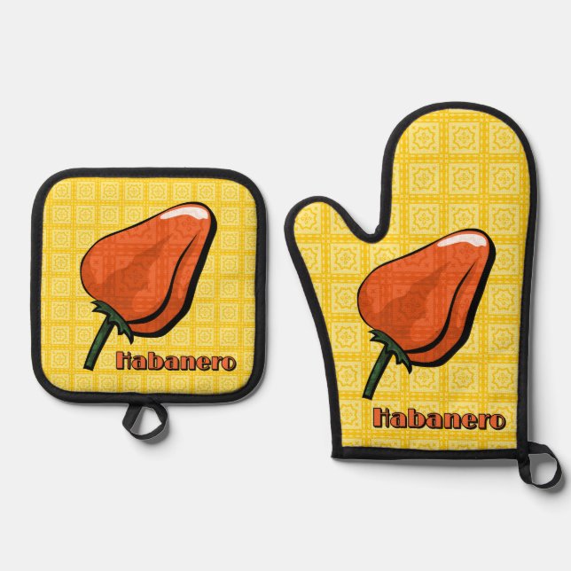 Habanero Chili Pepper Oven Mitt & Pot Holder Set (Front)
