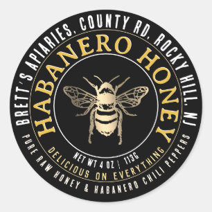 Habanero Honey Hot Raw Honey with Gold Bee Classic Round Sticker