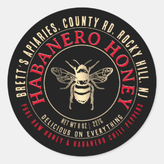 Habanero Honey Hot Raw Honey with Gold Bee Classic Round Sticker