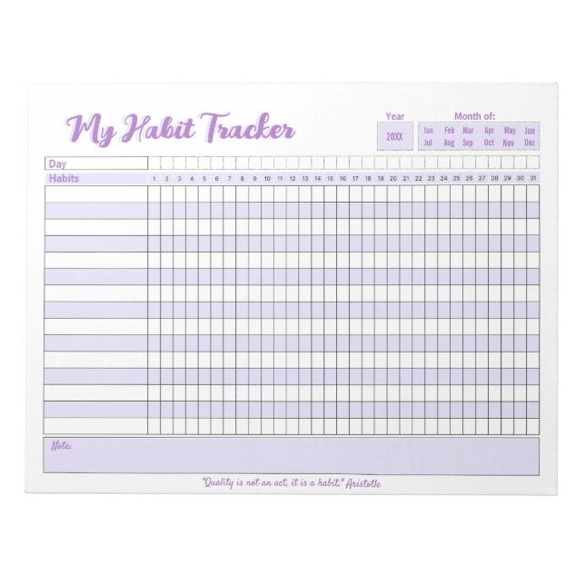 Habit Tracker Fully Customizable Notepad (Front)