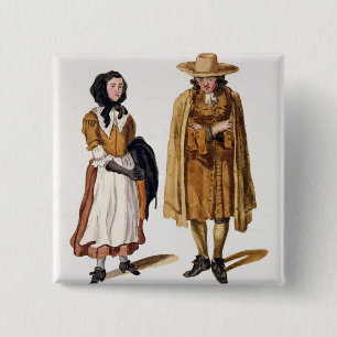 Habits of Quakers, 1675 (coloured engraving) 2 Inch Square Button