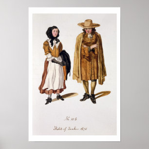 Habits of Quakers, 1675 (coloured engraving) Poster