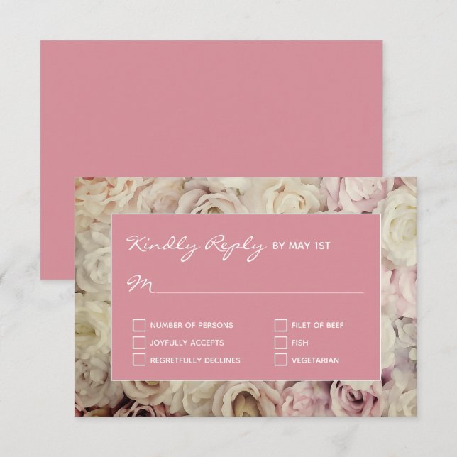 Hacienda Pink RSVP Cards Rose Background (Front/Back)