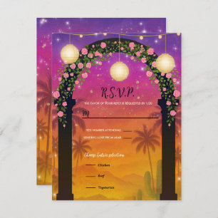 Hacienda Sunset Floral Arch 15th Quinceañera RSVP Invitation