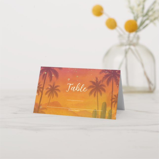 Hacienda Sunset Vibrant Fiesta Quinceañera  Place Card (Front)