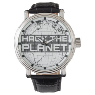 Hack the Planet Dark Globe Computer Hacker Design Watch