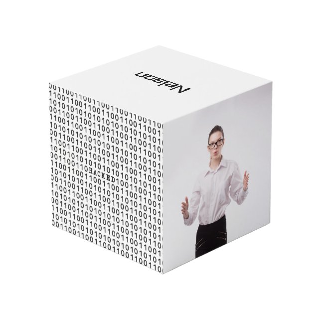 HACKED Computer Binary Code Custom Two Photo Cube (Back Angled)