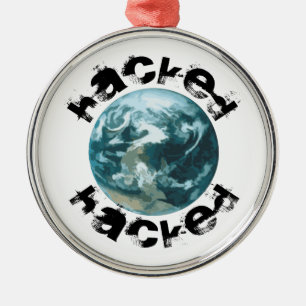 Hacked Planet Earth Metal Ornament