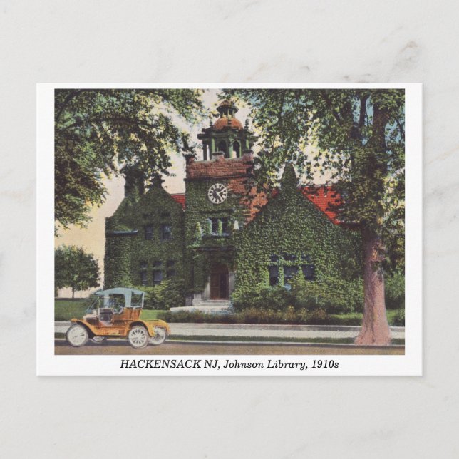 HACKENSACK NJ Johnson Library 1910s vintage Postcard (Front)