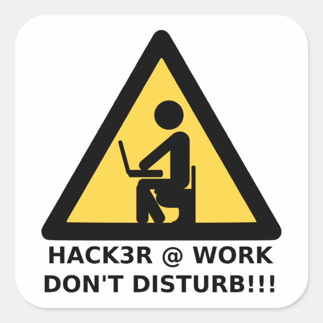Hacker at work square sticker (Front)