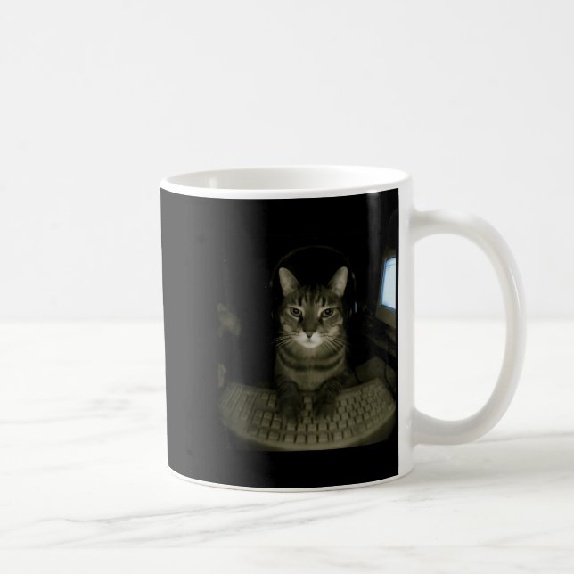 Hacker Cat Meme Funny Computer Cat Kitten Gamer Ca Coffee Mug (Right)
