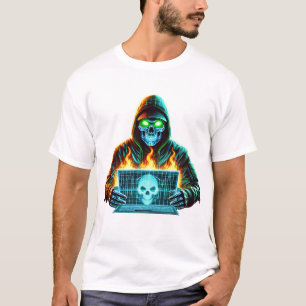 Hacker crâne néon - T-shirt Cyber Glitch Warrior
