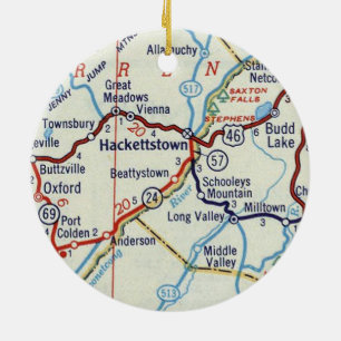 Hackettstown NJ Retro Map Ceramic Ornament