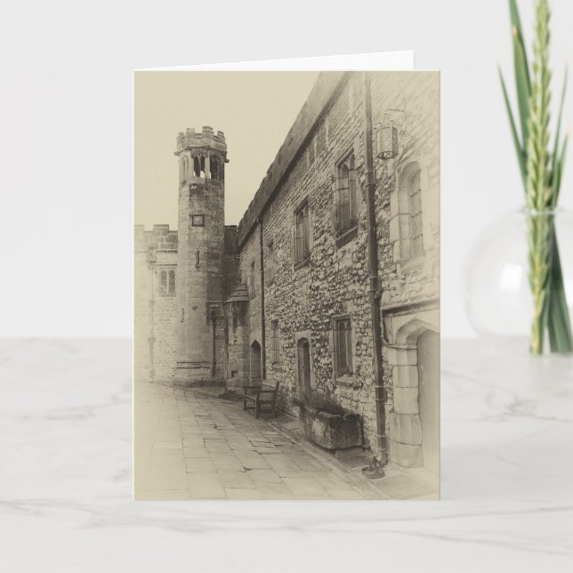 Haddon Hall tower sepia greetings card (Front)