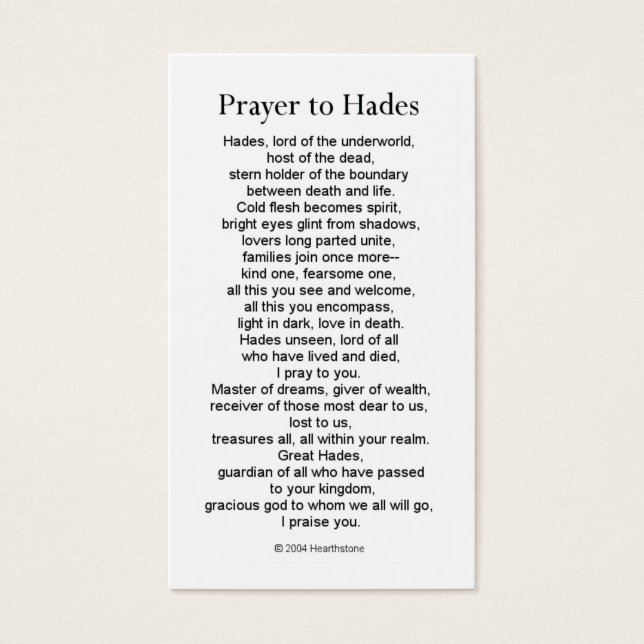 Hades Prayer Card (Front)