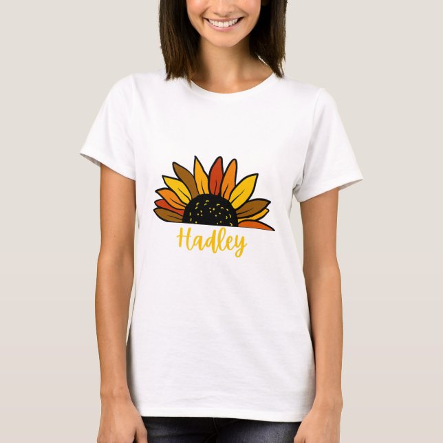 Hadley Personalized Name Cute Fall Sunflower Autum T-Shirt (Front)
