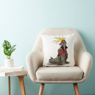 Hadrosaurus Dinosaur Dressed As A Punk. Throw Pillow