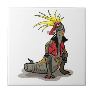Hadrosaurus Dinosaur Dressed As A Punk. Tile