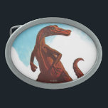 Hadrosaurus Dinosaur Oval Belt Buckle<br><div class="desc">Artist: Edward Cortese | Hadrosaurus dinosaur exploring the open field.</div>