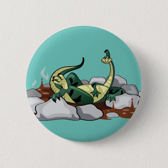 Hadrosaurus Relaxing In A Jacuzzi. 2 Inch Round Button (Front)