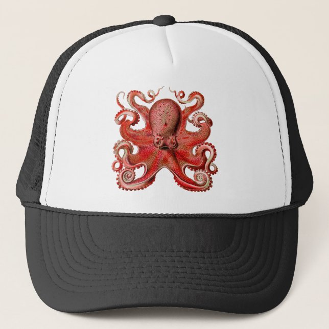 Haeckel Octopus Red Trucker Hat (Front)