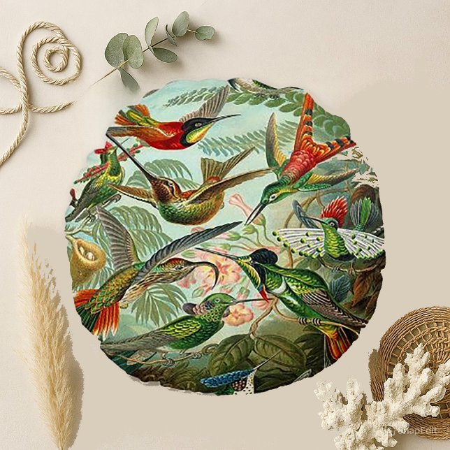 Haeckel Trochilidae Hummingbirds Round Pillow (Creator Uploaded)