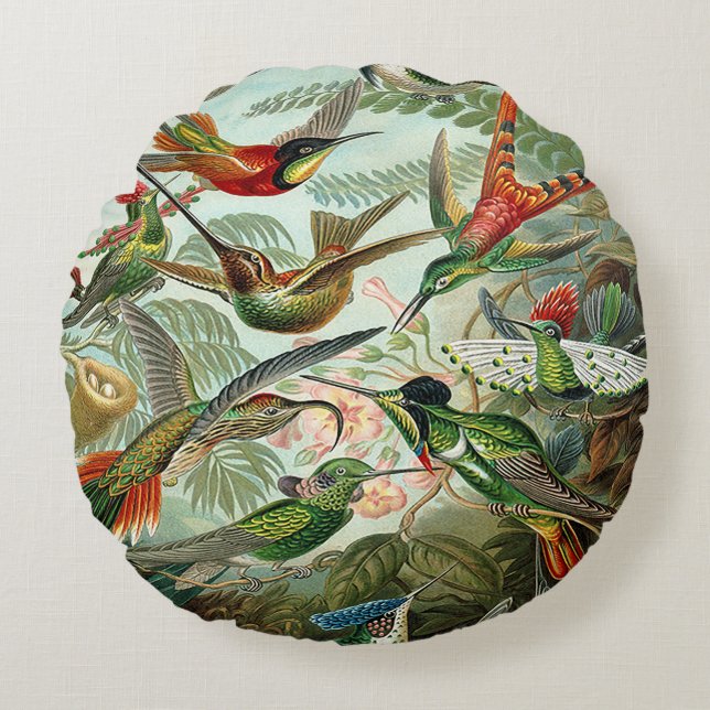 Haeckel Trochilidae Hummingbirds Round Pillow (Front)