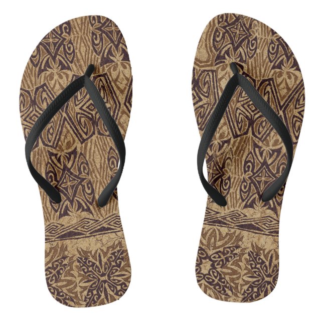 Haena Beach Hawaiian Primitive Tapa Flip Flops (Footbed)