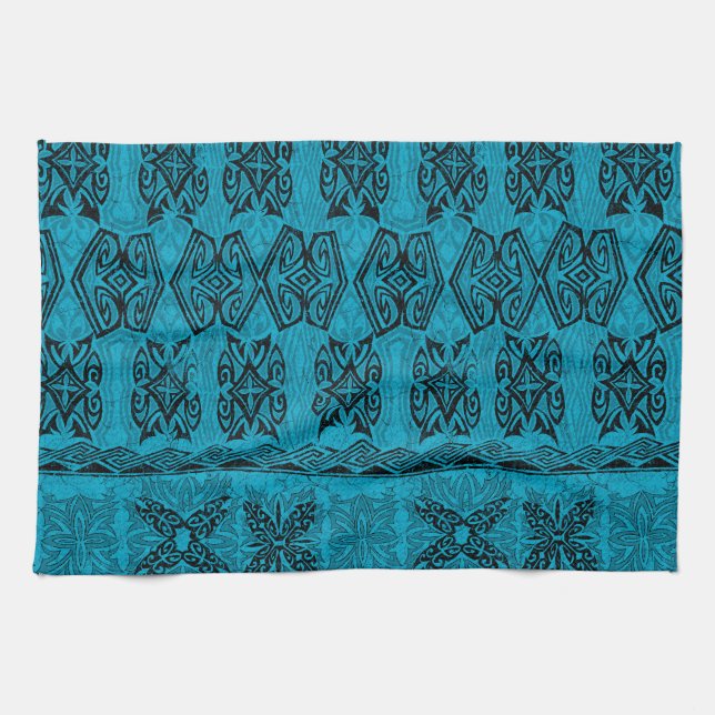 Haena Beach Hawaiian Primitive Tapa Kitchen Towel (Horizontal)