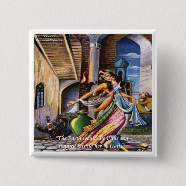 Hafiz (Sun & Earth) Love Quote 2 Inch Square Button (Front)