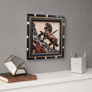 Haflinger Ascent: Black Brown Wood Custom Square Wall Clock