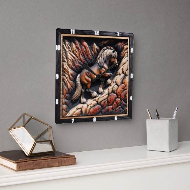 Haflinger Ascent Wood Wild Custom Square Wall Clock (Office)